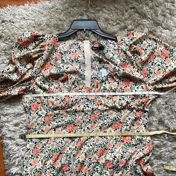 Floral Puff Sleeve Slit Front Midi Dress - Picture 5 of 10